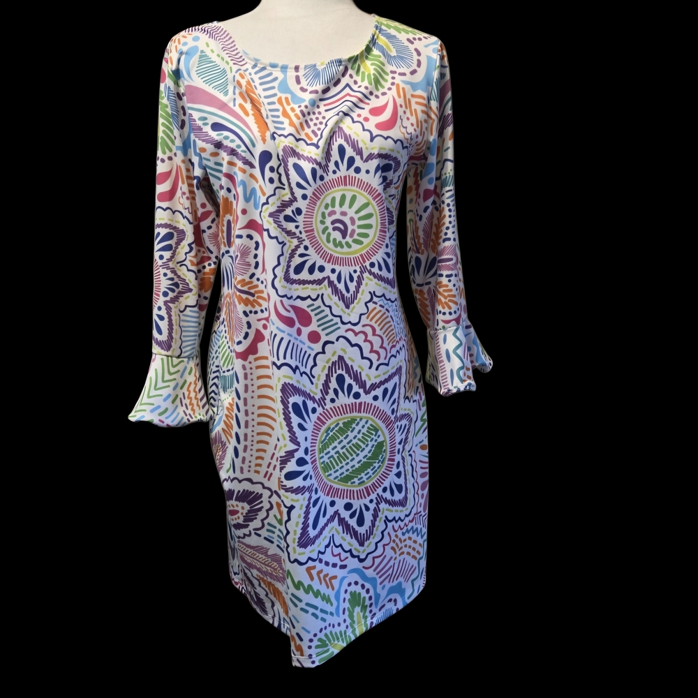 Beacon Vibrant Patterned Long Sleeve Dress